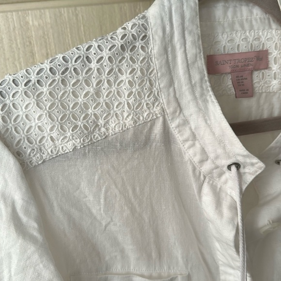 St Tropez West White Linen Summer Jacket Top Eyelet medium - Picture 3 of 5